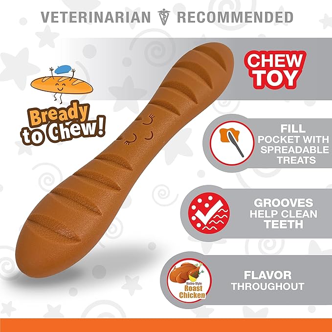 Nylabone Baguette Bread Dog Toy Power Chew – Cute Dog Toys for Aggressive Chewers – with a Funny Twist! Bistro-Style Roast Chicken Flavor, Large/Giant