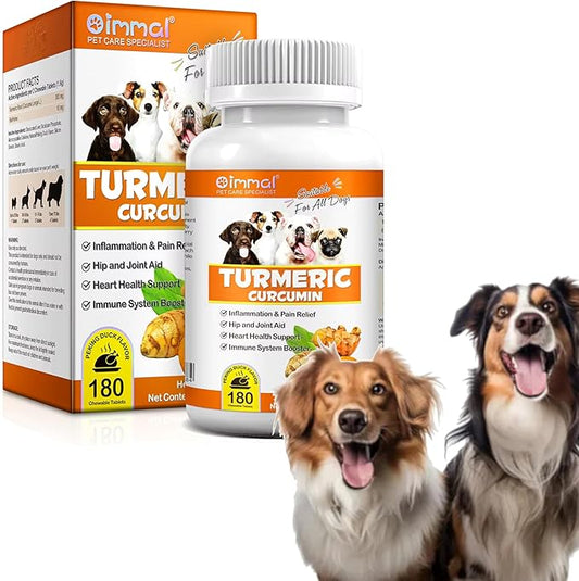 Tumeric and Curcumin for Dogs - 180 Count Tablet Treats – Helps Shedding, Skin Allergy, Itch and Dry Skin Relief, Hot Spots - Joint Health - Skin and Coat Supplement - Salmon Oil - Duck Flavor