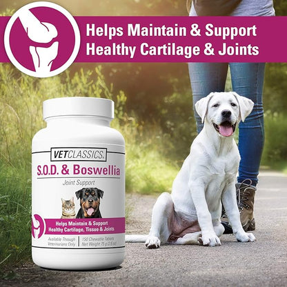 Vet Classics S.O.D. & Boswellia Joint Support for Dogs & Cats, Helps Maintain & Support Healthy Cartilage, Tissue & Joints, 150 Chewable Tablets