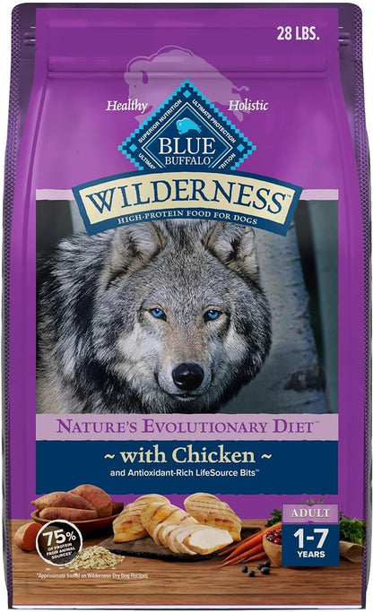 Blue Buffalo Wilderness High Protein Natural Adult Small Bite Dry Dog Food plus Wholesome Grains, Chicken 28 lb bag