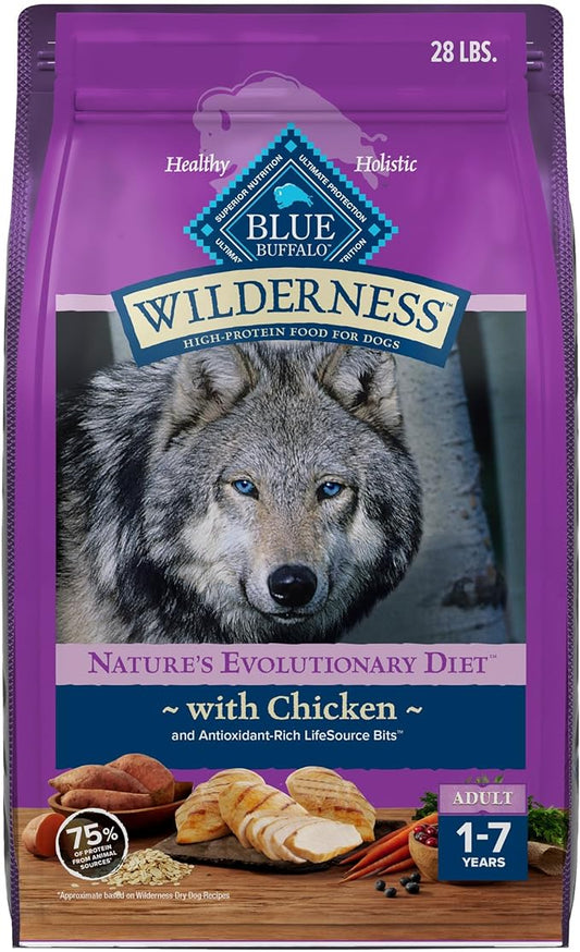 Blue Buffalo Wilderness High Protein Natural Adult Small Bite Dry Dog Food plus Wholesome Grains, Chicken 28 lb bag