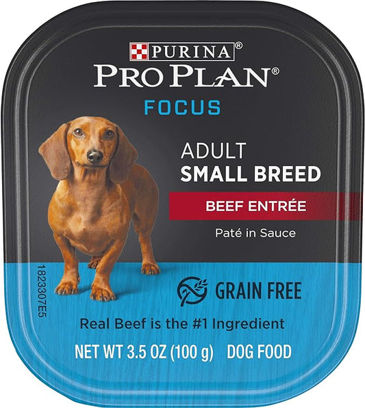 Purina Pro Plan Wet Dog Food for Small Dogs, Adult Small Breed Beef Entree High Protein Dog Food - (Pack of 12) 3.5 oz. Trays