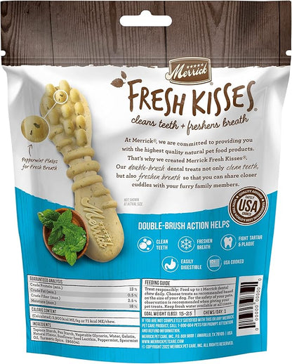 Merrick Fresh Kisses Natural Dental Chews, Toothbrush Treat Shape Infused With Real Mint, Small Dogs 15-25 Lbs - 9 ct. Bag