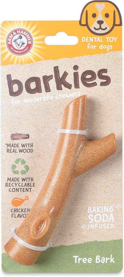 Arm & Hammer for Pets Barkies Tree Bark Compressed Wood Collection, 7 Inch Chicken Flavored Wood Blend Chew Toy for Dogs | Faux Stick, Splinter-Free, Safer & Durable Alternative to Chewing Sticks