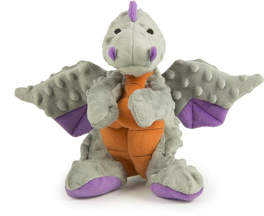 goDog Bubble Plush Dragons Squeaky Dog Toy, Chew Guard Technology - Gray, Large