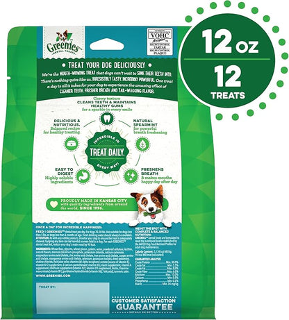 Greenies Regular Natural Dental Care Dog Treats Fresh Flavor, 12 oz. Pack (12 Treats)