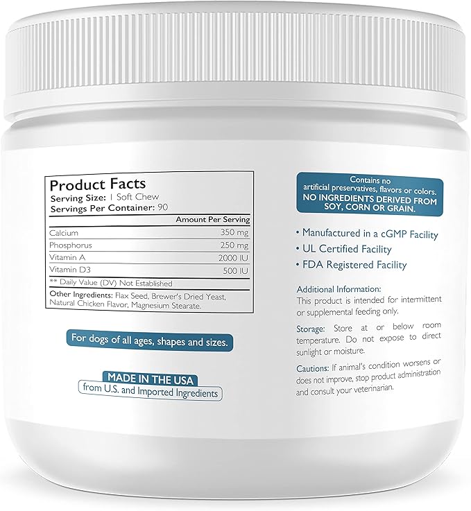 Calcium Phosphorus for Dogs Supplement, Provide Calcium for Puppies, Promote Healthy Dog Bones and Puppy Growth Rate, Dog Bone Supplement, 90 Soft Chews