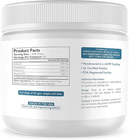 Calcium Phosphorus for Dogs Supplement, Provide Calcium for Puppies, Promote Healthy Dog Bones and Puppy Growth Rate, Dog Bone Supplement, 90 Soft Chews