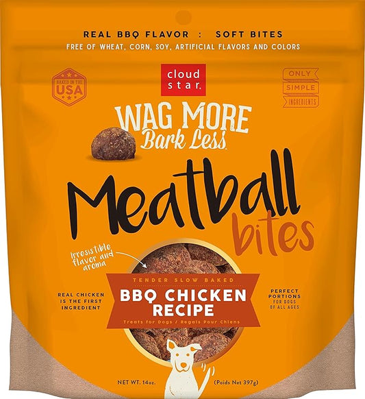 Cloud Star Wag More Bark Less Meatballs – Soft Grain Free Real Natural Chicken Dog Treats, Chicken 14 oz.