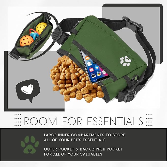 Dog Treat Pouches for Pet Training - Custom Design - Dog Treat Bag for Dog Training & Behavior Aids - Fanny Pack for Dog Walking Bag - Puppy Training Treat Pouch & Snacks Bag Pouch (Green)