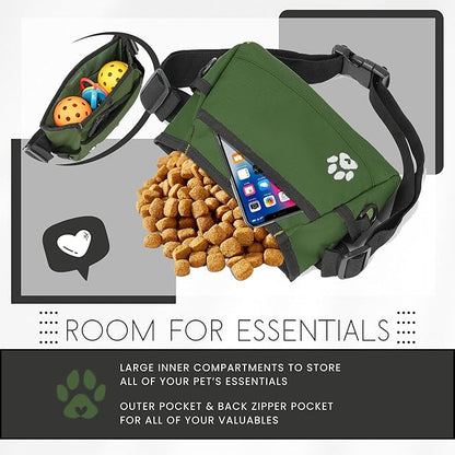 Dog Treat Pouches for Pet Training - Custom Design - Dog Treat Bag for Dog Training & Behavior Aids - Fanny Pack for Dog Walking Bag - Puppy Training Treat Pouch & Snacks Bag Pouch (Green)