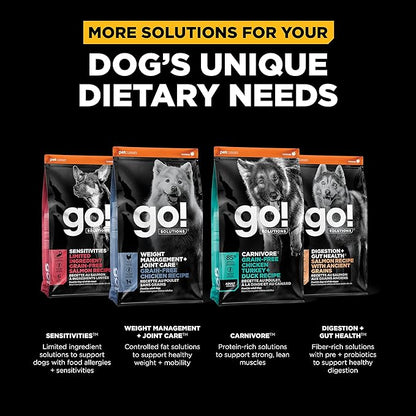 GO! SOLUTIONS Skin + Coat Care Dry Dog Food for Large Breed Adult - Salmon Recipe with Grains - Complete & Balanced Nutrition, 25 lbs