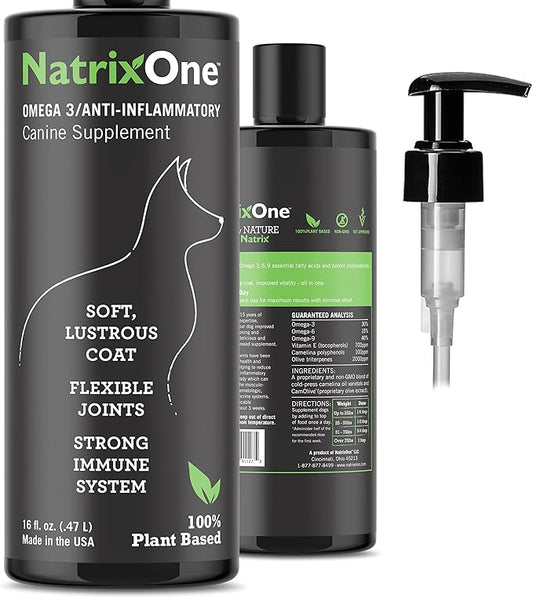 Camelina Oil for Dogs, Dog Skin and Coat Supplement All-Natural Supplements, Support Hearts, Joints, Coats, Skin and Anti-inflammatory Systems, Protective & Maintenance Care, 16 oz by NatrixOne