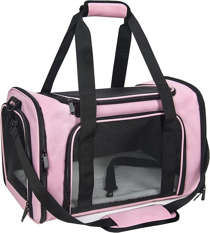 Soft Sided Carrier for Small Medium Cats Dogs,Removable Pad Collapsible Travel Pet Carrier Large Pink