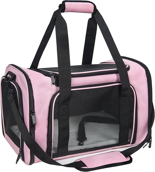 Soft Sided Carrier for Small Medium Cats Dogs,Removable Pad Collapsible Travel Pet Carrier Large Pink