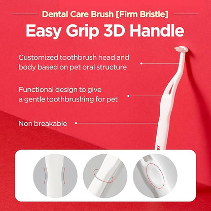 Dental Care Brush (Firm Bristles) - Resilient Toothbrush for Dog Tartar & Plaque Removal, Horizontal Head and S-curved Body