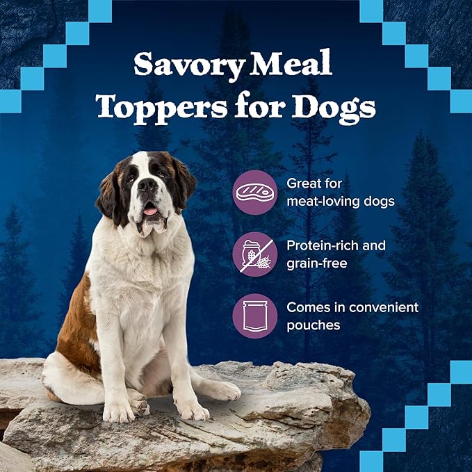 Blue Buffalo Wilderness Trail Toppers Wild Cuts High Protein, Natural Wet Dog Food, Chunky Duck Bites in Hearty Gravy 3-oz pouches (Pack of 24)