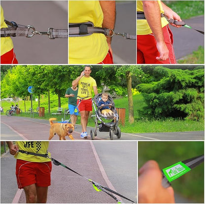 Hands Free Dog Leash for Running +Training Leash Walking & Double Dog Leash Coupler Set, Fits 2 Dogs - Bungee Leash & Reflective Leash - Adjustable Waist Belt & Retractable Leashes Take Yankee