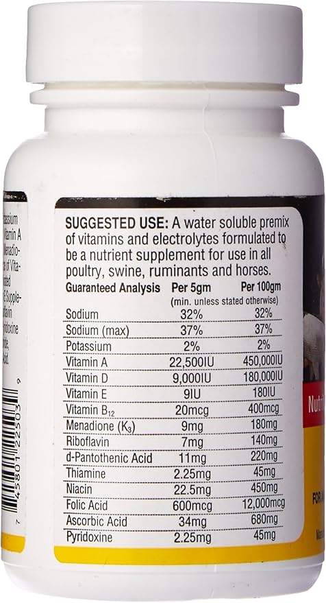 Durvet 698468 Vitamins & Electrolytes for Livestock & Poultry 100G