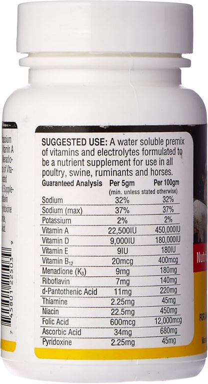 Durvet 698468 Vitamins & Electrolytes for Livestock & Poultry 100G
