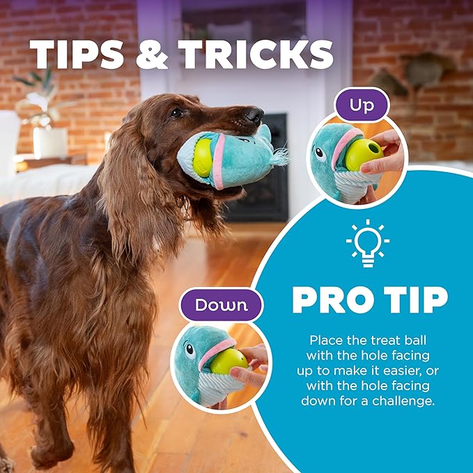 Outward Hound Nina Ottosson Big Mouthz Interactive Plush Dog Puzzle with Treat Ball Dog Enrichment Toys, Plush, Blue