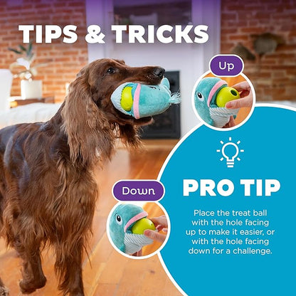 Outward Hound Nina Ottosson Big Mouthz Interactive Plush Dog Puzzle with Treat Ball Dog Enrichment Toys, Plush, Blue