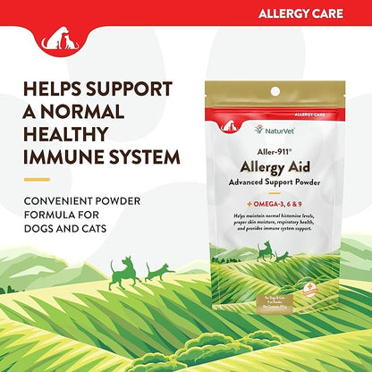 NaturVet Aller-911 Advanced Allergy Aid Formula Powder Plus Antioxidants for Dogs and Cats, 9 oz Powder, Made in The USA