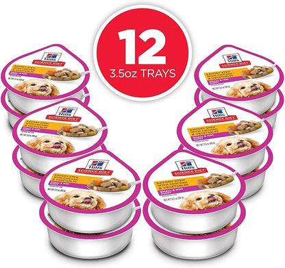 Hill's Science Diet Puppy, Puppy, Small & Mini Breeds Puppy Premium Nutrition, Wet Dog Food, Chicken & Vegetables Stew, 3.5 oz Tray, Case of 12