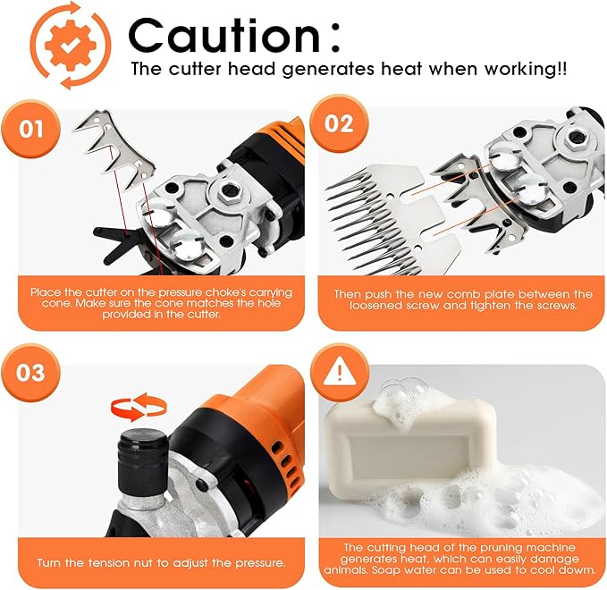 Sheep Shears Electric 550W - Upgraded Professional Sheep Clippers One Blade, 6 Speed Heavy Duty Livestock Haircut for Grooming Sheep Goats Large Dog Thick Coats Animals No Lubricant(Orange)