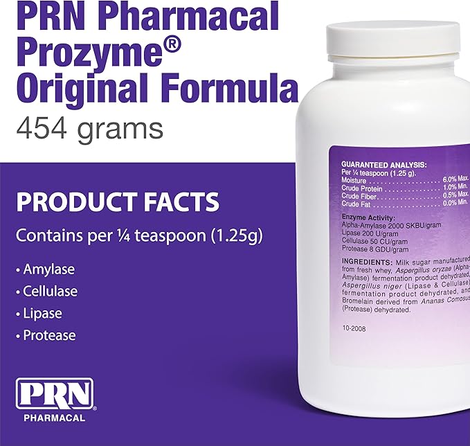 PRN Pharmacal ProZyme Original Formula Enzyme Replacement Supplement - Reinforces Animal's Digestive System, Supports Dog & Cat Food Breakdown - Promotes Pet's Digestive Health - 454 g, 1 lb Bottle