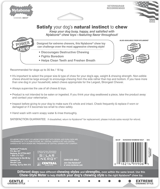 Nylabone Power Chew Wishbone Chew Toy for Dogs, Indestructible Chew Toys for Aggressive Chewers, Original Flavor, Medium up to 35 lbs. (1 Count)