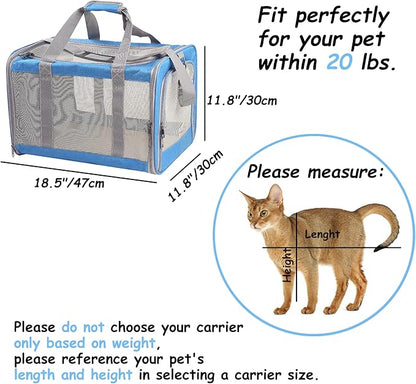 Cat Carrier for Small Cat Pet Carrier for Large and Medium Cat Puppies Portable Cat Carrier Soft Pet Travel Carrier for Cats Cat Bag Carrier Airline Approved Cat Carrier(Large Blue)