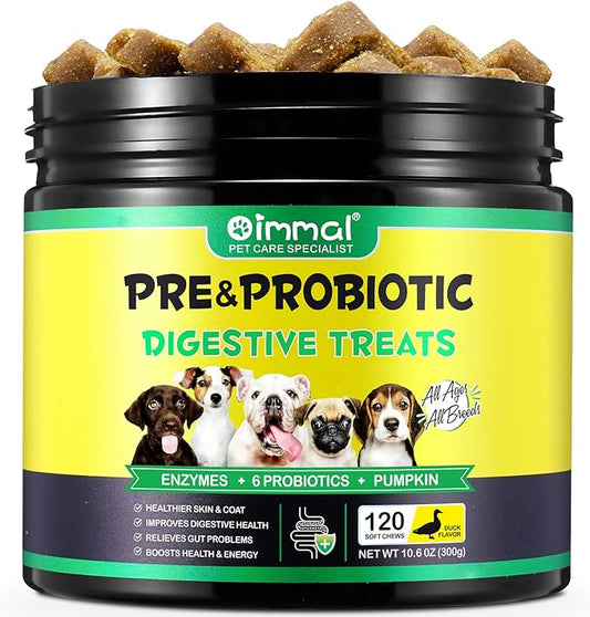 Probiotics for Dogs Digestive Health, Digestive Probiotic Soft Chews for Dogs, Dog Probiotics and Digestive Enzymes, 120 Dog Probiotics Chews Omega-3 & 6, Vitamin, Improve Digestion, Immunity