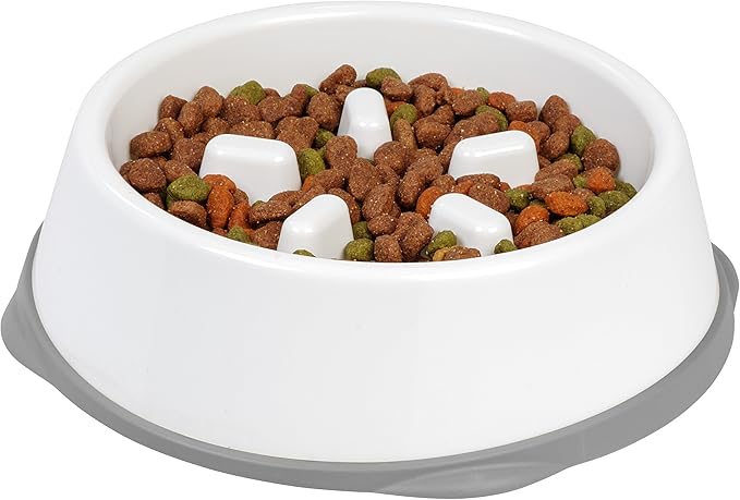 IRIS USA 4 Cups Slow Feeder Dog Bowl, Anti-Choking, Anti-Slip, Easy to Clean, Interactive Puzzle Toy, Healthy Digestion, Long snouted, Dogs Cats & Other Pets, BPA, PVC, Phthalate Free, White/Gray