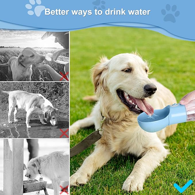 Portable Dog Water Bottle - Dishwasher Safe Material Dog Water Bottle Leak-Proof Water Dispenser for Pet Outdoor Activities Hiking Walking and Camping(Blue)