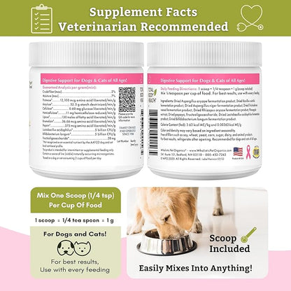 Wholistic Pet Organics: Dog Probiotics and Digestive Enzymes Powder - 4 oz - Dog Digestive Support Supplement Prevents Upset Stomach Gut Health - Digest all Probiotics for Dogs and Cats Stool