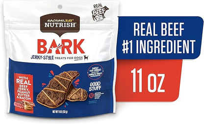 Nutrish Rachael Ray Bark Jerky-Style Dog Treats with Real Beef Jerky, Peanut Butter & Bacon, 11 Ounce (Pack of 4)