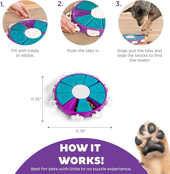 Outward Hound Nina Ottosson Dog Twister Dog Puzzle Interactive Treat Puzzle Dog Enrichment Dog Toy, Level 3 Advanced, Purple