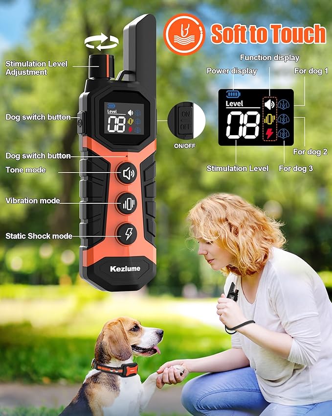Dog Shock Collar for 2 Dogs- 4000Ft Waterproof Dog Training Collar with Remote for 5-120lbs Small Medium Large Dogs, 3 Channels, Rechargeable E Collars with Beep Vibration Safe Shock Modes (Orange)
