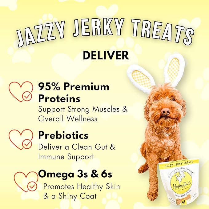 Jazzy Jerky Treats for Dogs 2-Pack, Natural 95% Chicken Jerky Treats, Healthy Dog Treats Made in USA, Gut & Immune Health, Skin & Coat, Small-Large Dogs, (Two 10 oz. bags)