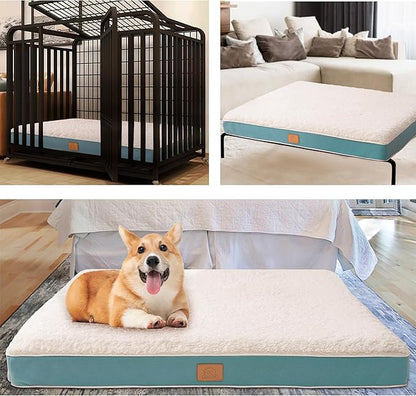 Orthopedic Dog Bed for Large Dogs, Waterproof Deluxe Plush Dog Crate Bed with Removable Washable Cover & Anti-Slip Bottom, Egg Crate Foam Pet Bed Mat, 35 x 22 Inches, Blue
