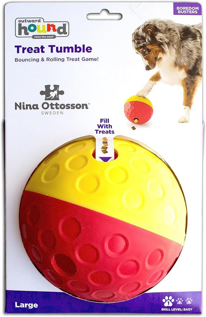 Outward Hound Nina Ottosson Treat Tumble Interactive Treat Ball Dog Puzzle Dog Enrichment Dog Toy, Level 1 Beginner, Pink, Large