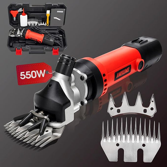 Sheep Shears Electric 550W - Upgraded Professional Sheep Clippers One Blade, 6 Speed Heavy Duty Livestock Haircut for Grooming Sheep Goats Large Dog Thick Coats Animals No Lubricant(Red)