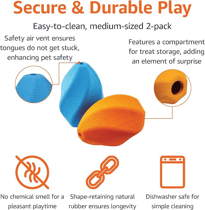 Amazon Basics Dog Treat Dispensing Chew Toy, Medium, 2-Pack, Multi Color