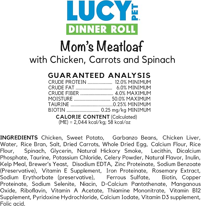 Lucy Pet Dinner Rolls-Mom's Meatloaf Chicken with Carrots and Spinach 2.75oz/36 ct. Box