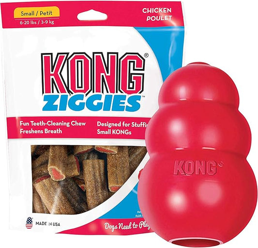 KONG - Classic and Ziggies - Dog Chew Toy with Dog Treats - for Small Dogs