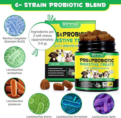 Probiotics for Dogs (Duck 30PCS), Probiotic Chews for Dogs with Digestive Enzymes, Dog Probiotics for Yeast, Itchy Skin, Anti Diarrhea, Gut Digestive Health, Allergy & Immune Support - for All Breeds