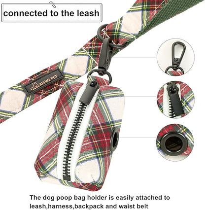 ARING PET Dog Poop Bag Dispenser, Cotton Doggy Poop Bags Holders Attach to Any Leashes, Portable Washable Christmas Pet Waste Pouch Dispenser with Metal Zipper