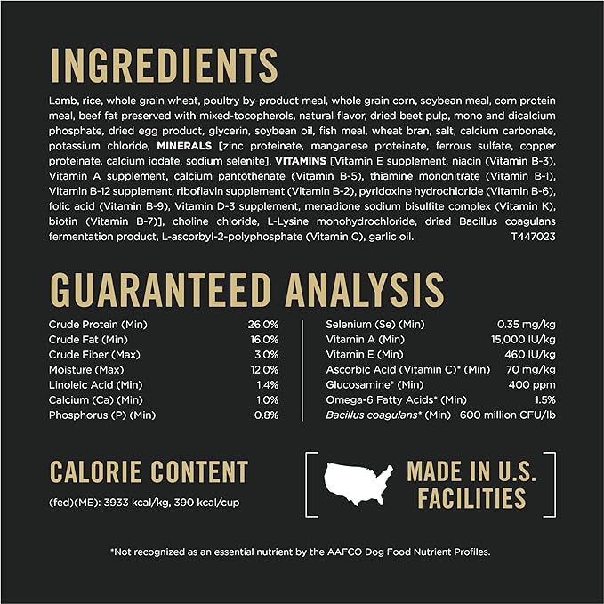 Purina Pro Plan High Protein Dog Food With Probiotics for Dogs, Shredded Blend Lamb & Rice Formula - 35 lb. Bag