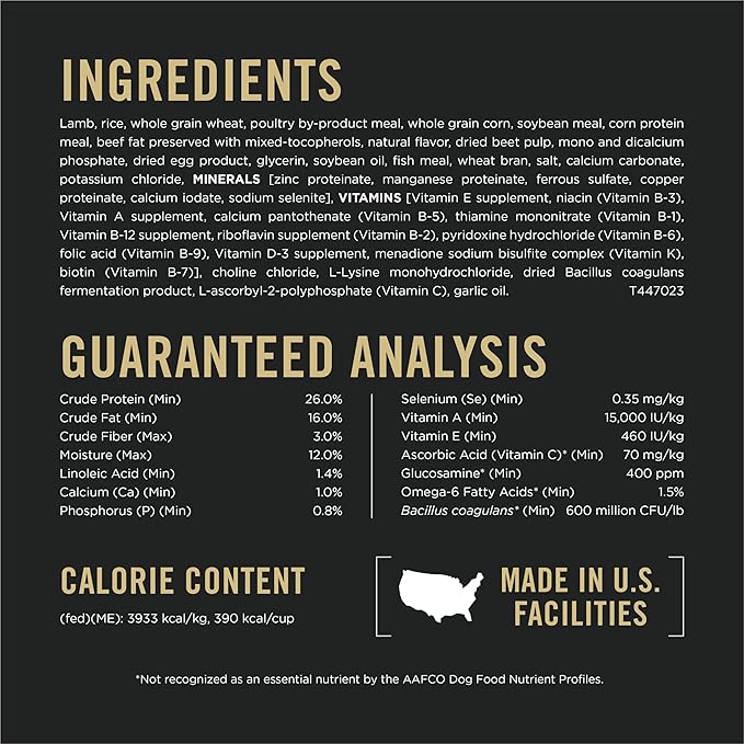 Purina Pro Plan High Protein Dog Food With Probiotics for Dogs, Shredded Blend Lamb & Rice Formula - 47 lb. Bag